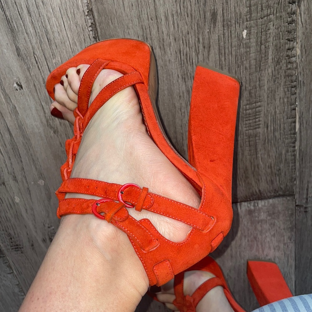 Casadei orange sueded Platform sandals size 6 - Picture 13 of 17